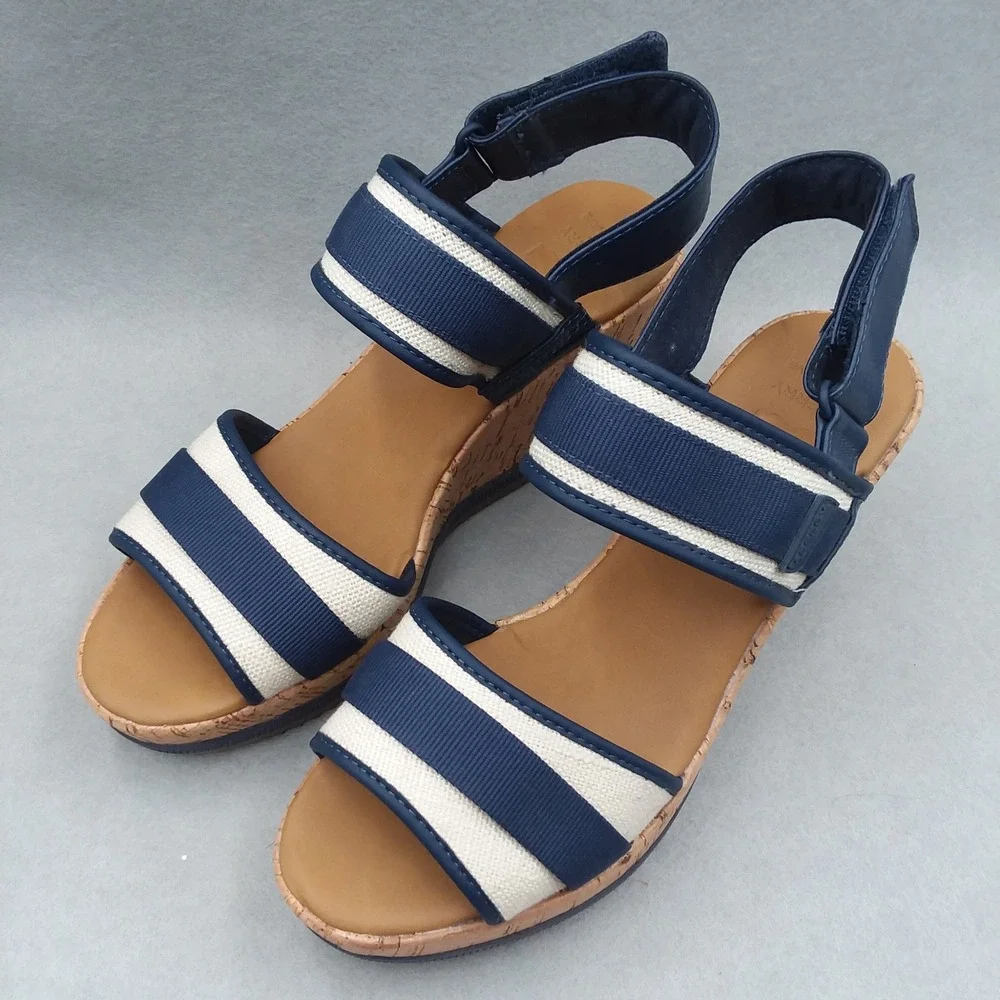 Sperry Kennedy Plushwave Wedge Sandals Stripe Platform Cork‎ Shoes Women's 9M